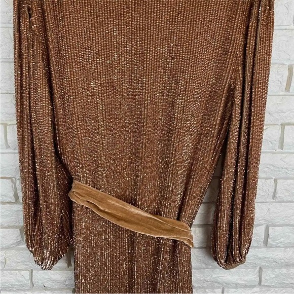 Retrofete Gabrielle Sequin Long Sleeve Robe Dress in Bronze Size XXS - Picture 14 of 16